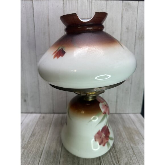 Vtg Victorian Hurricane Oil Lamp Painted Floral Design 13" Tall Decor Use - Picture 3 of 14